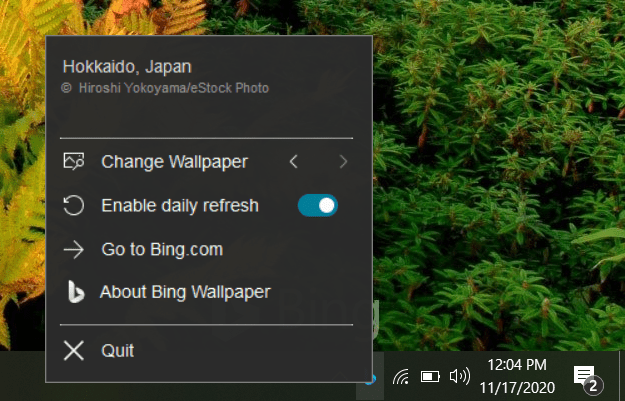 Bing Wallpaper options